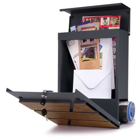 Verda Briefkasten Anthrazit mit Zeitungsfach 37×27×10,5 cm Mailbox Post
