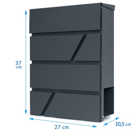 Verda Briefkasten Anthrazit mit Zeitungsfach 37×27×10,5 cm Mailbox Post