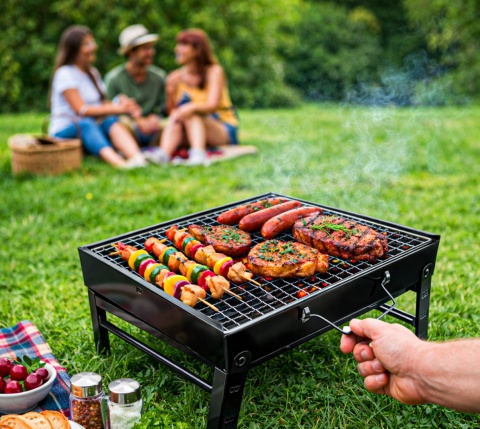 Verda Holzkohlegrill klappbar – Tragbarer Camping Tischgrill 36 × 27 cm