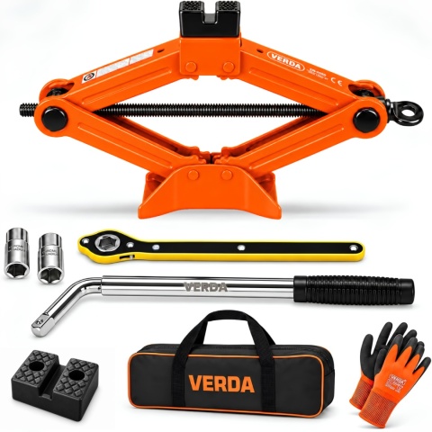 Verda Wagenheber 2t Scherenwagenheber 125 - 415 mm mit Ratsche, Stahlsäule und Gummiauflage SN4580