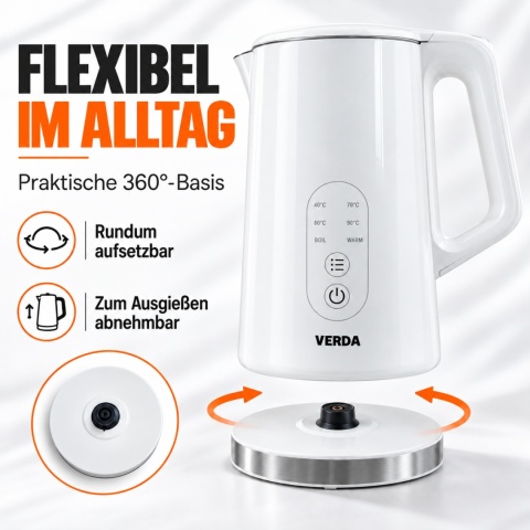 Verda Wasserkocher Mit Temperaturregler 1,7L 2200W mit Kalkfilter SN0617L-15