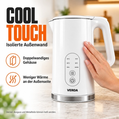 Verda Wasserkocher Mit Temperaturregler 1,7L 2200W mit Kalkfilter SN0617L-15