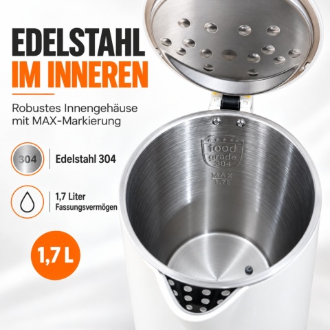 Verda Wasserkocher Mit Temperaturregler 1,7L 2200W mit Kalkfilter SN0617L-15