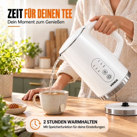 Verda Wasserkocher Mit Temperaturregler 1,7L 2200W mit Kalkfilter SN0617L-15