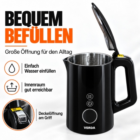 Verda Wasserkocher Mit Temperaturregler 1,7L 2200W mit Kalkfilter SN0617L-16