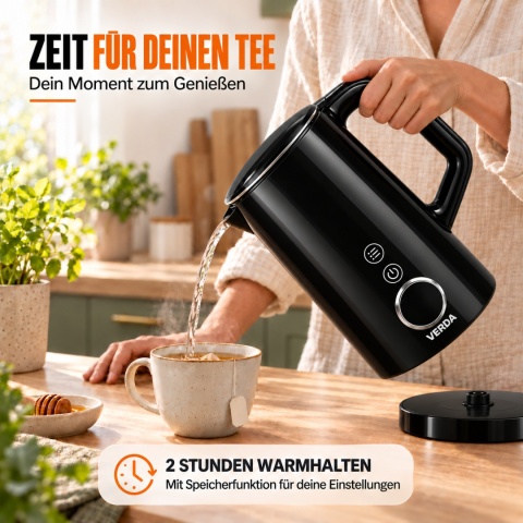 Verda Wasserkocher Mit Temperaturregler 1,7L 2200W mit Kalkfilter SN0617L-16