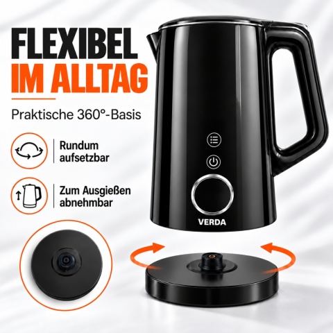 Verda Wasserkocher Mit Temperaturregler 1,7L 2200W mit Kalkfilter SN0617L-16