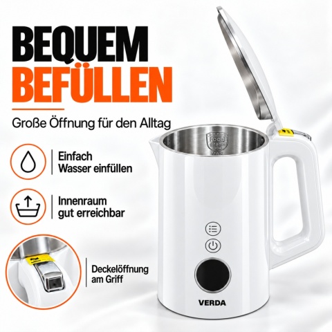 Verda Wasserkocher Mit Temperaturregler 1,7L 2200W mit Kalkfilter 100% BPA FREI SN0617L-17