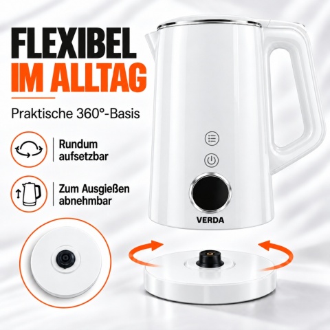 Verda Wasserkocher Mit Temperaturregler 1,7L 2200W mit Kalkfilter 100% BPA FREI SN0617L-17